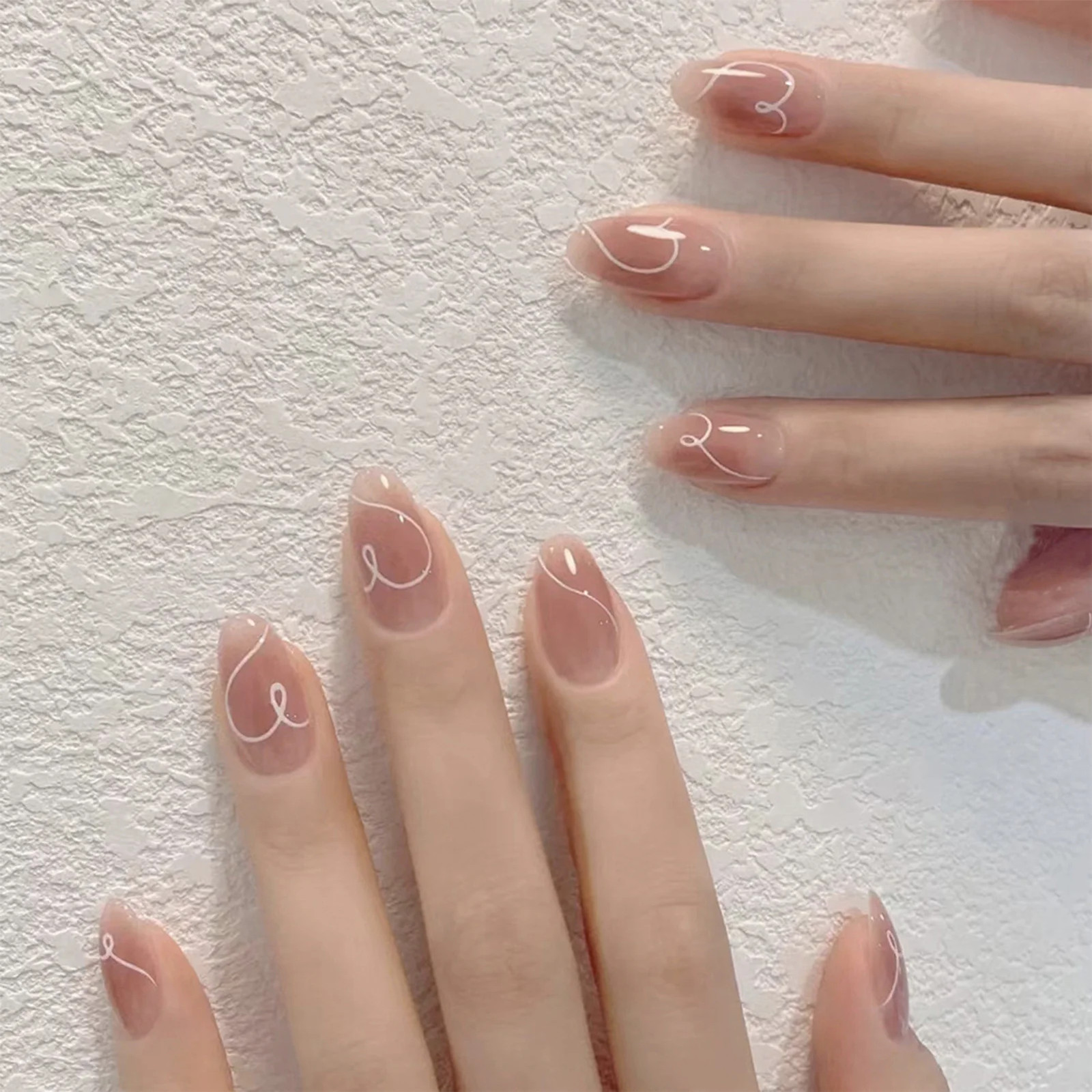 Sweet Gradient Pink Fake Nails Round Head Korean Style Press On Nails 24pcs