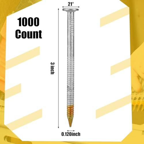 3″ x 0.120″ Framing Nails, 1000 Count, Galvanized, Ring Shank, 21 Degree