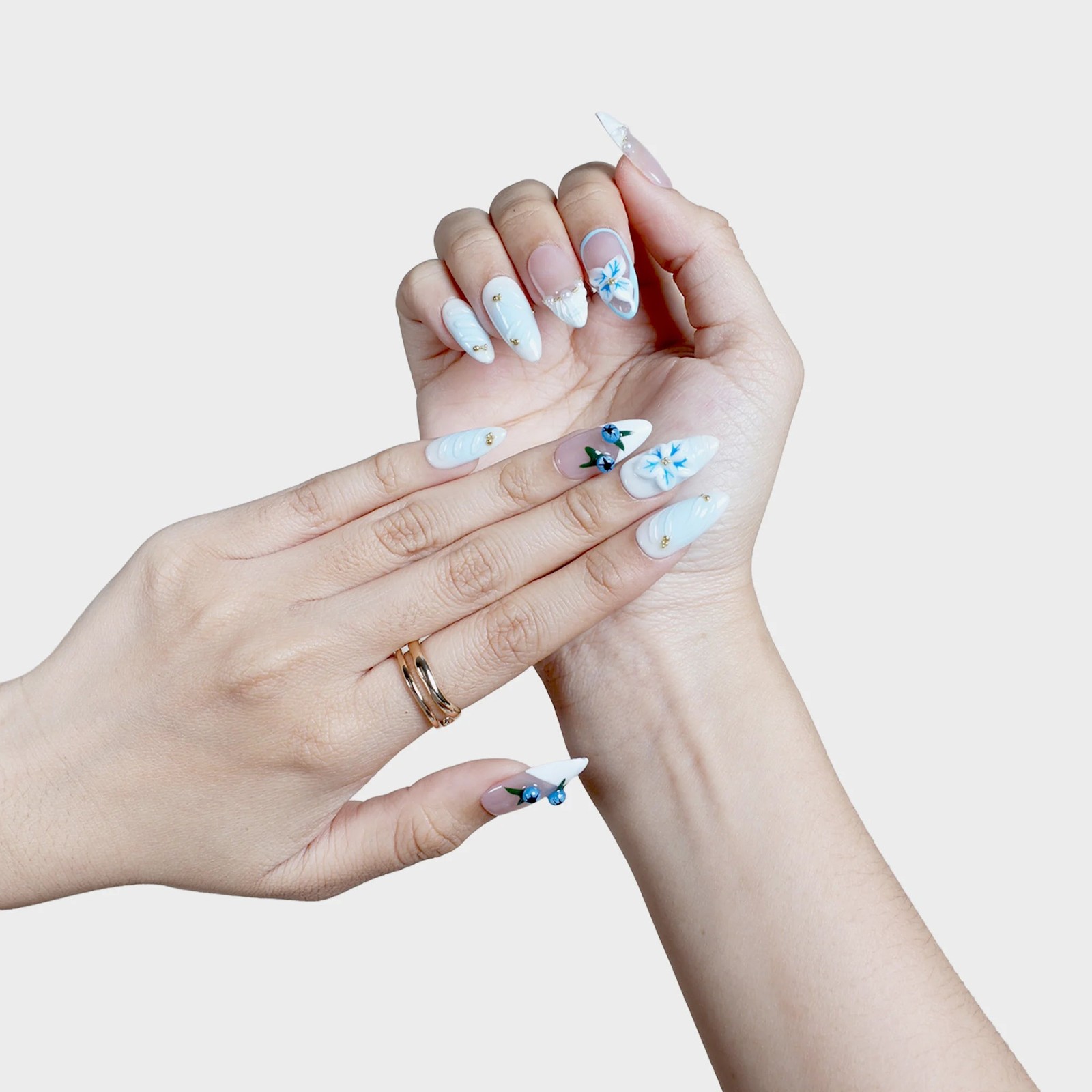 SIYOU Ink & Frost Medium Almond Pearl Press-On Nails 10pc