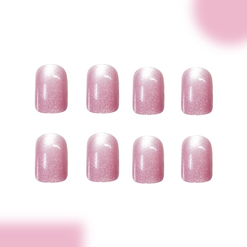 24Pcs Glitters Cats Eye Press on Nail Square Fake Nail Full Cover Glues on Nail