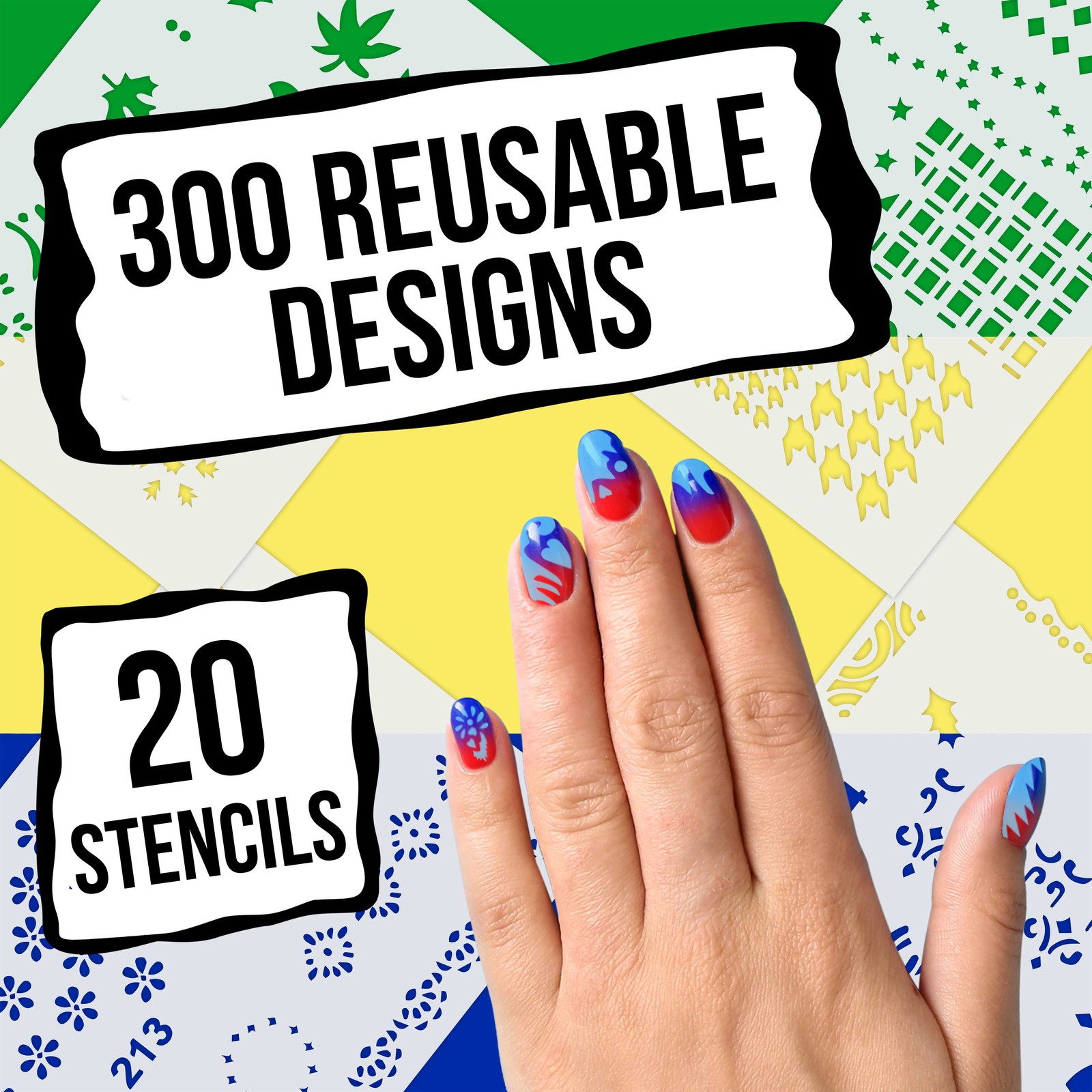 Set 11 260 Airbrush Nail Art STENCIL DESIGNS 20 Template Sheets Kit Brush Paint