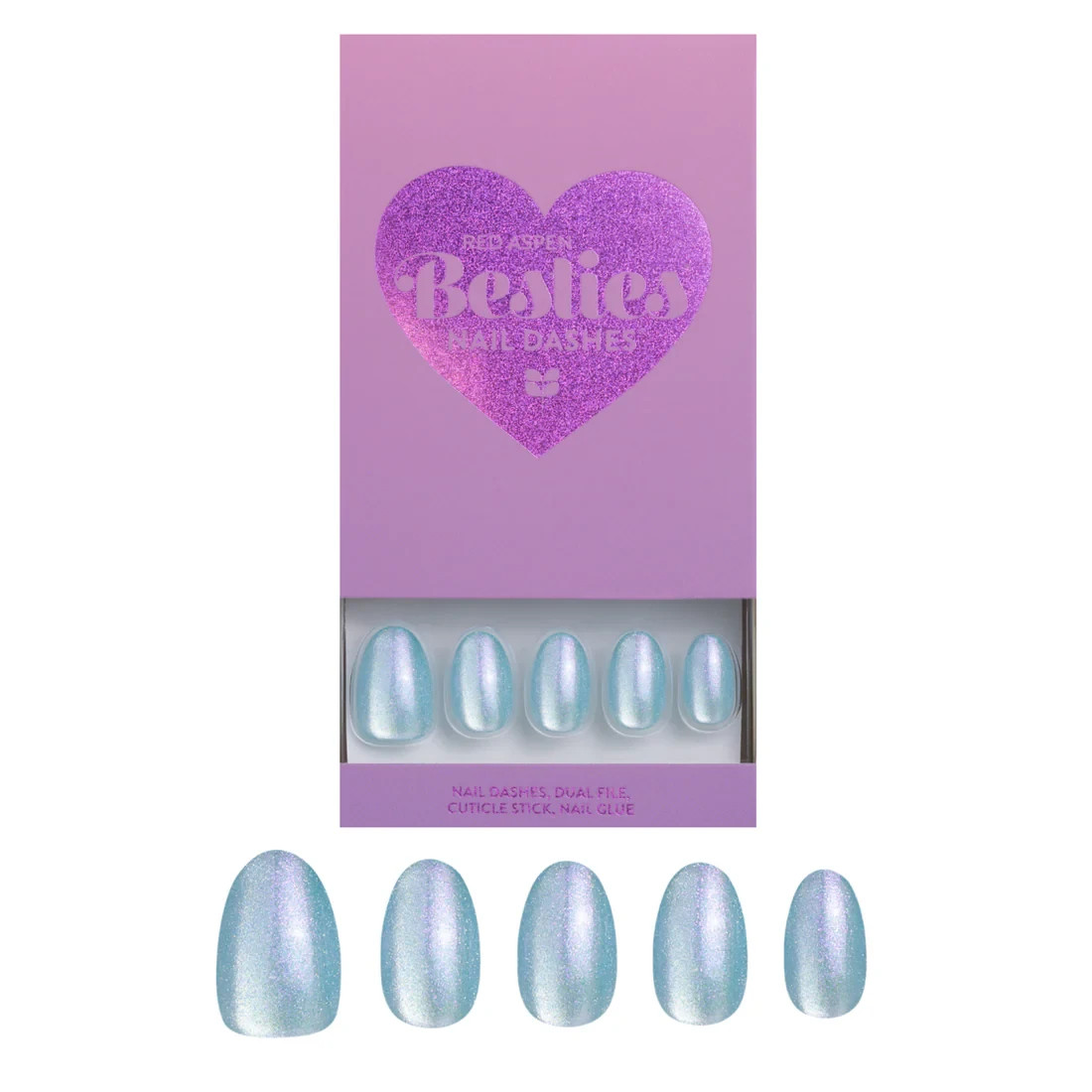 Red Aspen Press On Nails-Sparkle & Shine Bestie, Hekili Short Almond Blue