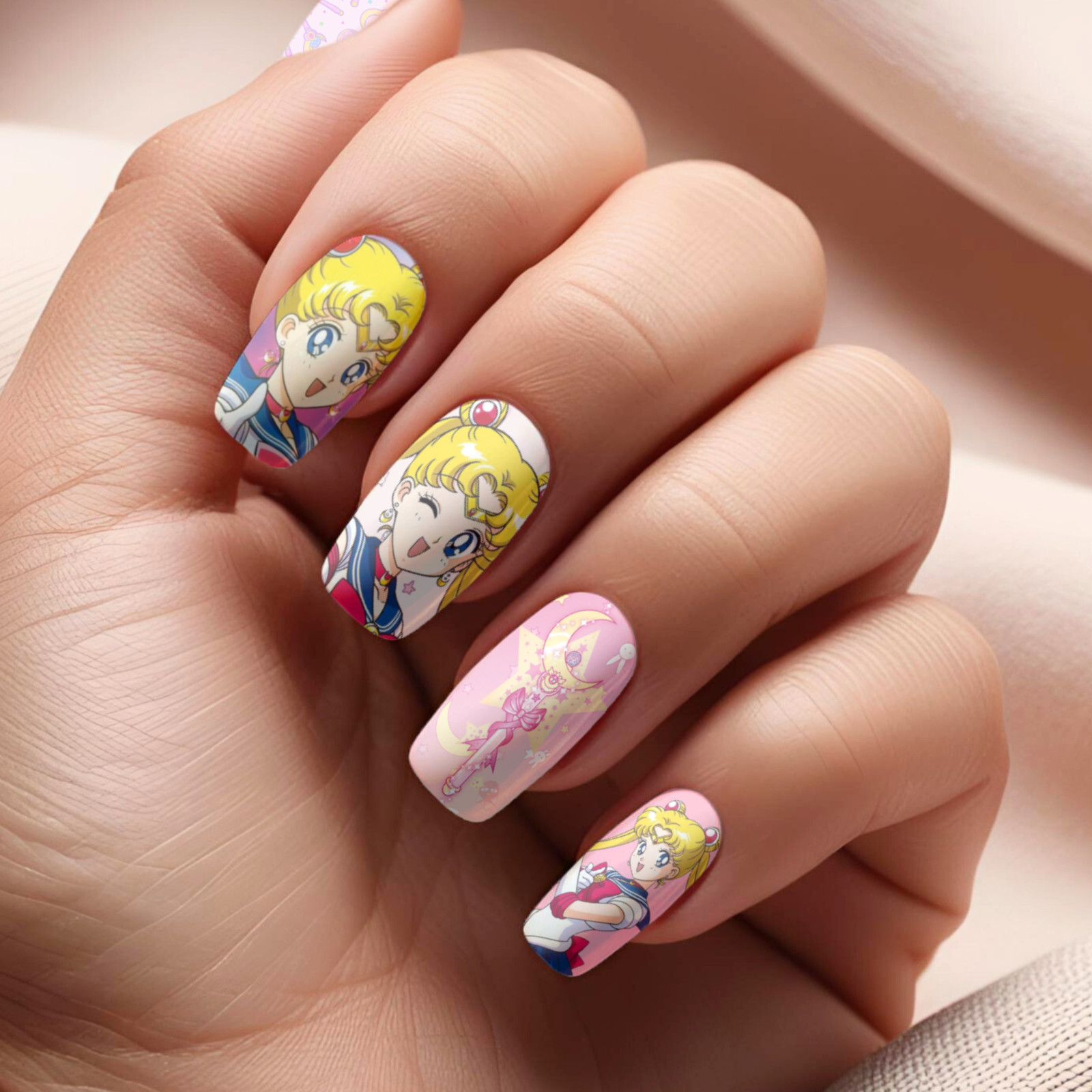 Pink Sailor Moon Anime Nail Decals 2 Water Transfer Nail Wraps