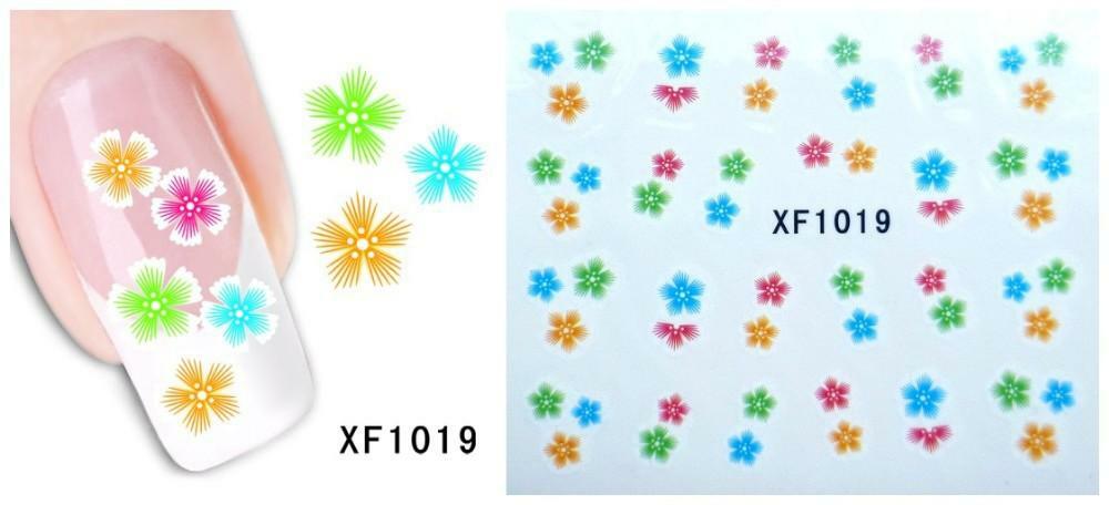 Nail Art Water Transfer Sticker Decal Stickers Pretty Flowers Pink Green XF1019