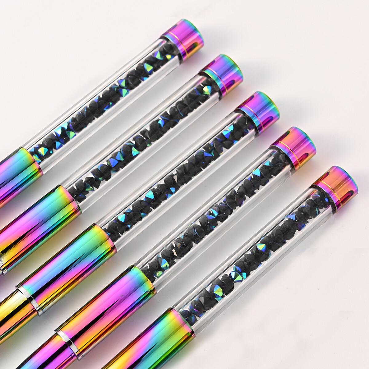 100% Kolinsky Acrylic Nail Brush With Cap Rainbow Crystal Handle 6-14 (CRIMPED)