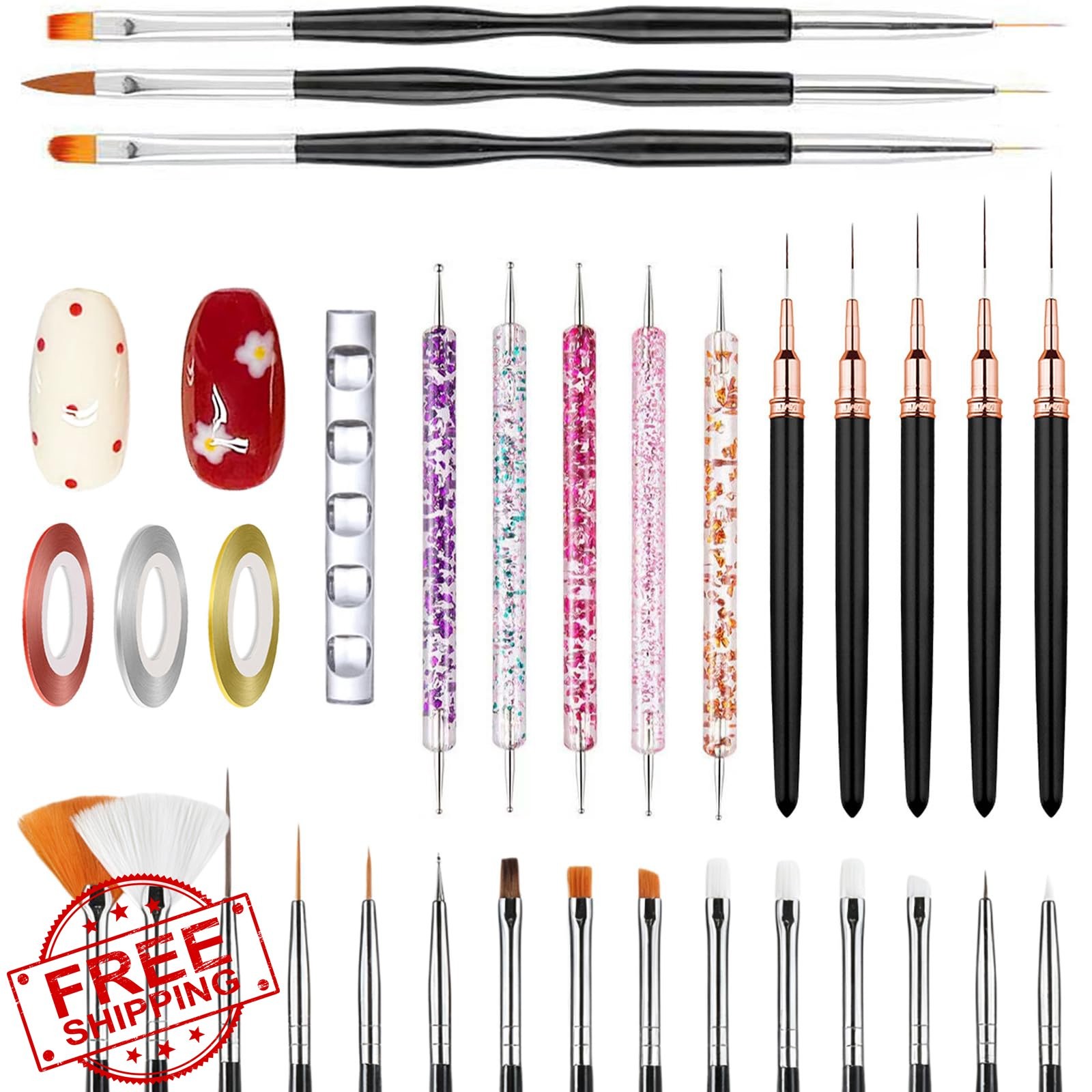 HAIY Nail Art Brushes Kit Black Style 32pcs Dotting Pens