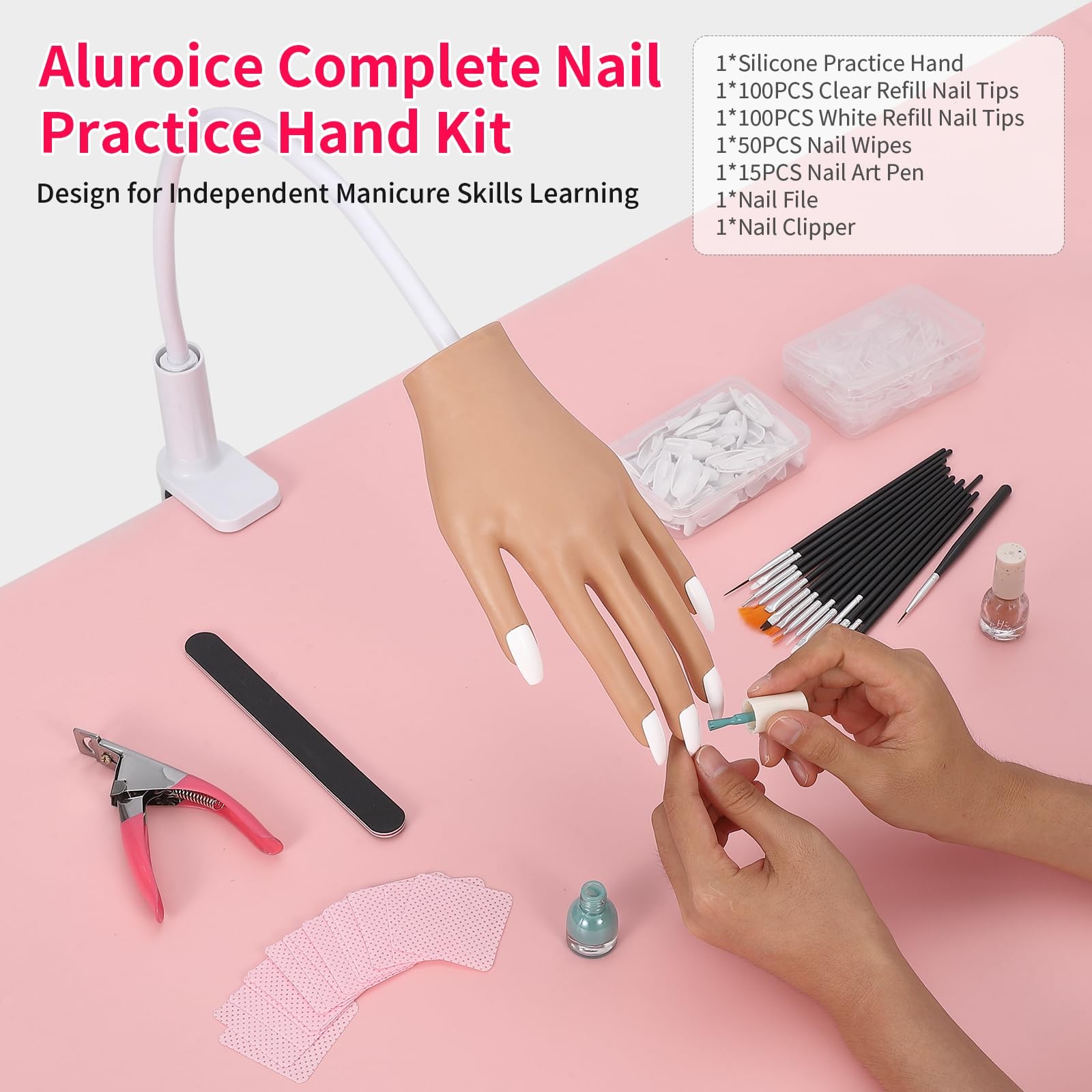 ALUROICE Practice Hand for Acrylic Nails – Nail Tips Won’t Fall off Bronze