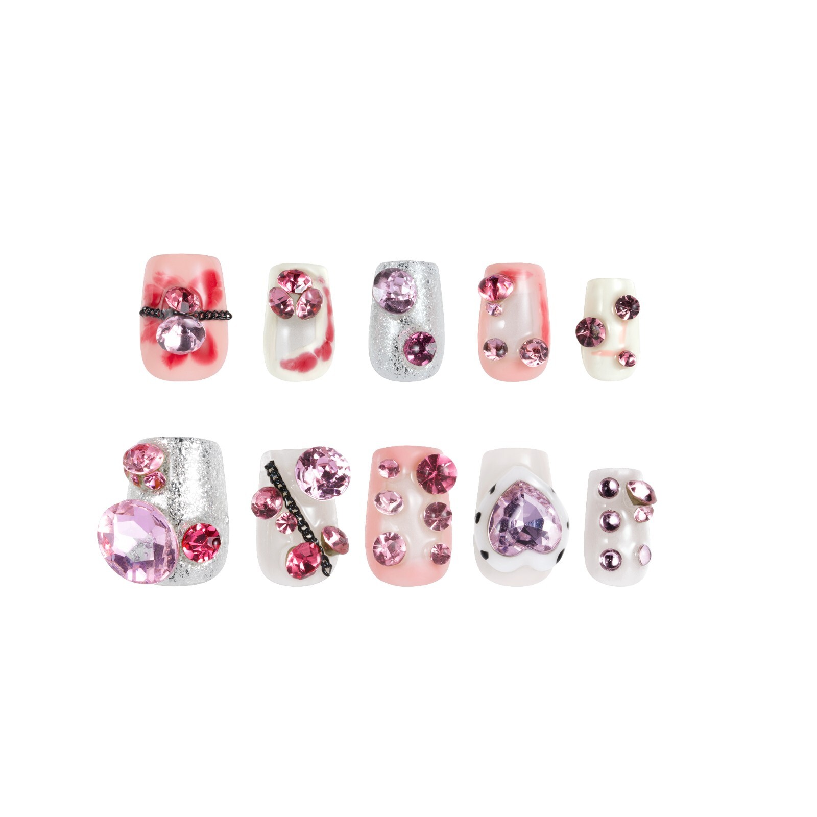 RNS162 Durable Glossy Stick On Nails with Jelly Glue Reusable Easy to Apply