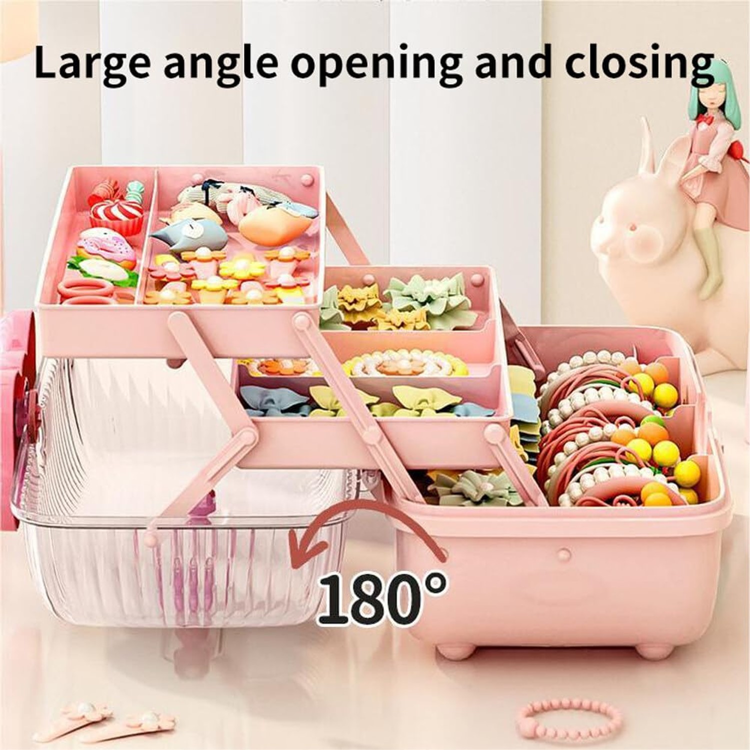 Cute Hair Accessories Organizer 3-Layers Kids Jewelry Storage Box Plastic Hai…