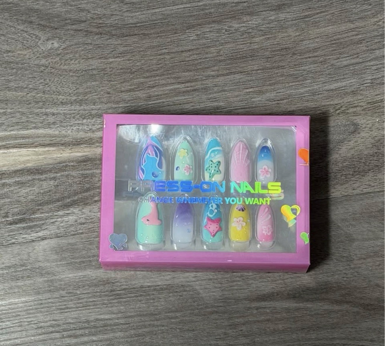 Ocean Multicolor 3D Coffin Press-On Nails Long Full Cover Pre-Designed Set