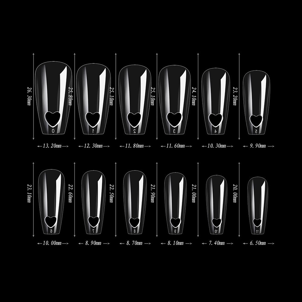 Fake Nails Acrylic Artificial False Nail Tips Hollow Heart Finger Tip DIY 504pcs