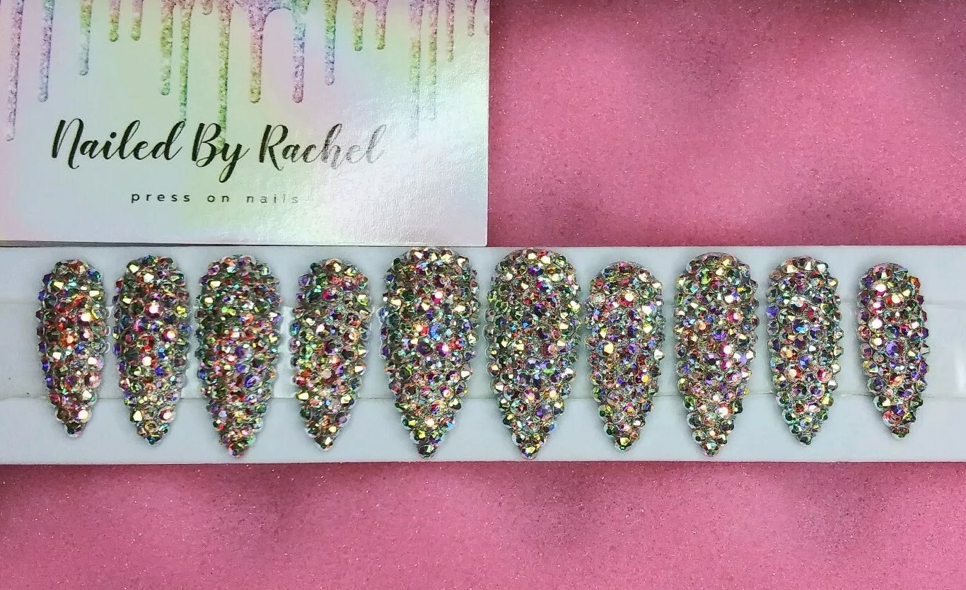 Super bling swarvoski Crystal Press On Nails – bridal stiletto diamond bling set