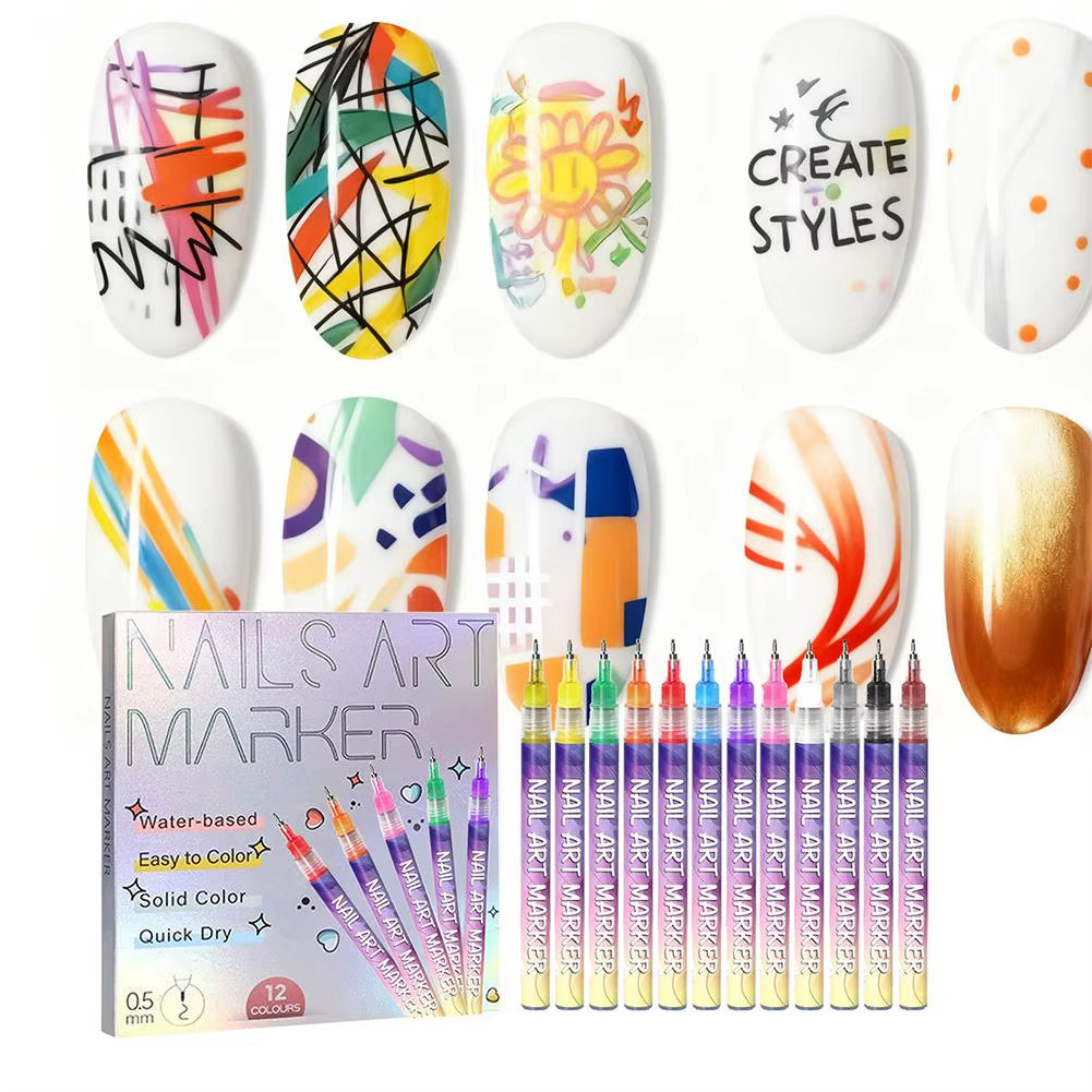 12Pcs/Set Nail Acrylic Graffiti Pen 12 Color Nail Marker Drawing DIY Beauty Nail