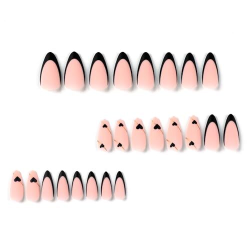 Black French Tip Press on Nails Medium Almond Fake 1 Fl Oz (Pack of 1) Style003