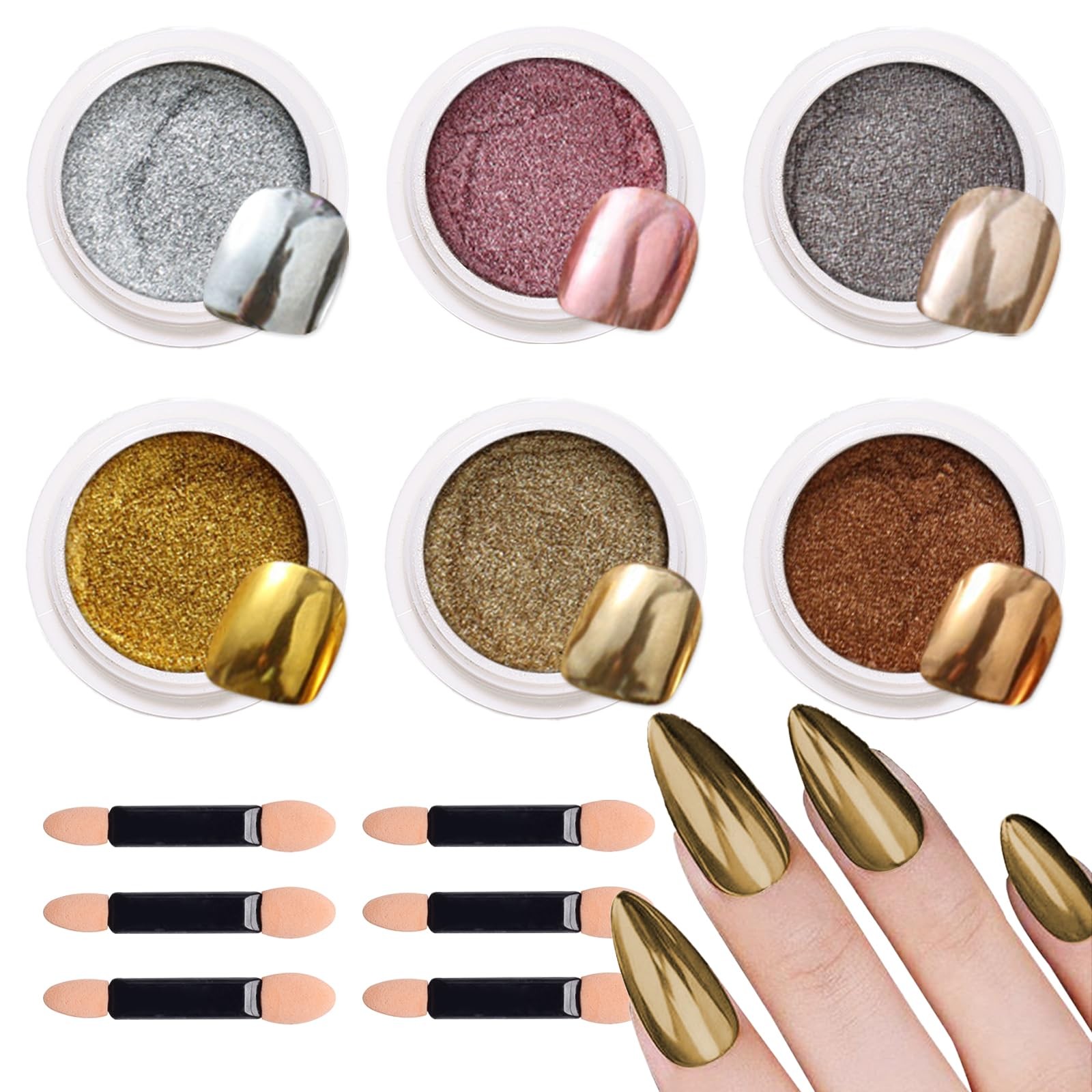 6 Colors Chrome Nail Chrome Pink Silver Gold Metallic Mirror Effect Chrome Fo…