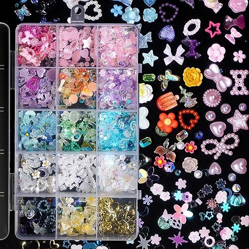 3D Assorted Pearls Gems Nail Charms Kit Multi Color Heart Flower S1-colorful