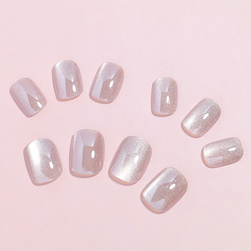 24Pcs Modern Short False Nail With Cats Eye Press on Nail For Celebrations