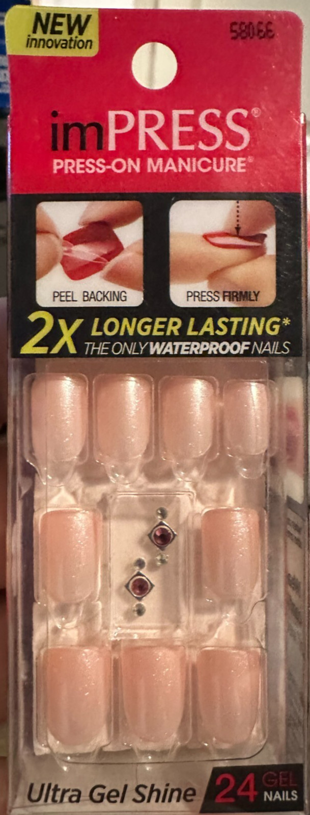 Impress Gel Manicure Press on Nails Short Metallic Shine Pink w/ dots charm