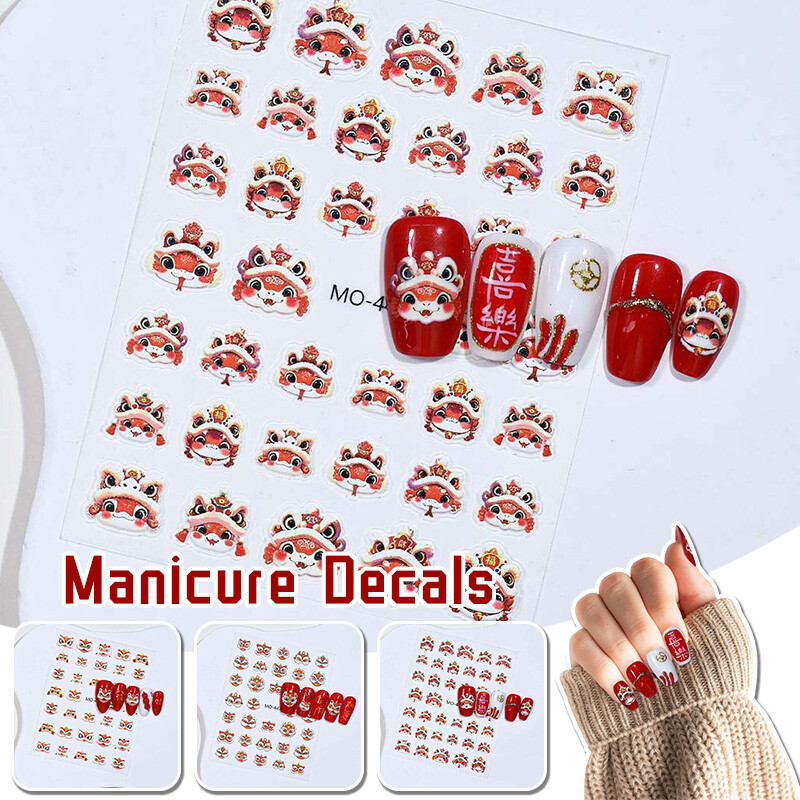 Red Chinese Knot Firecracker 3D Self Adhesive Nail Art Stickers New Year Lovely