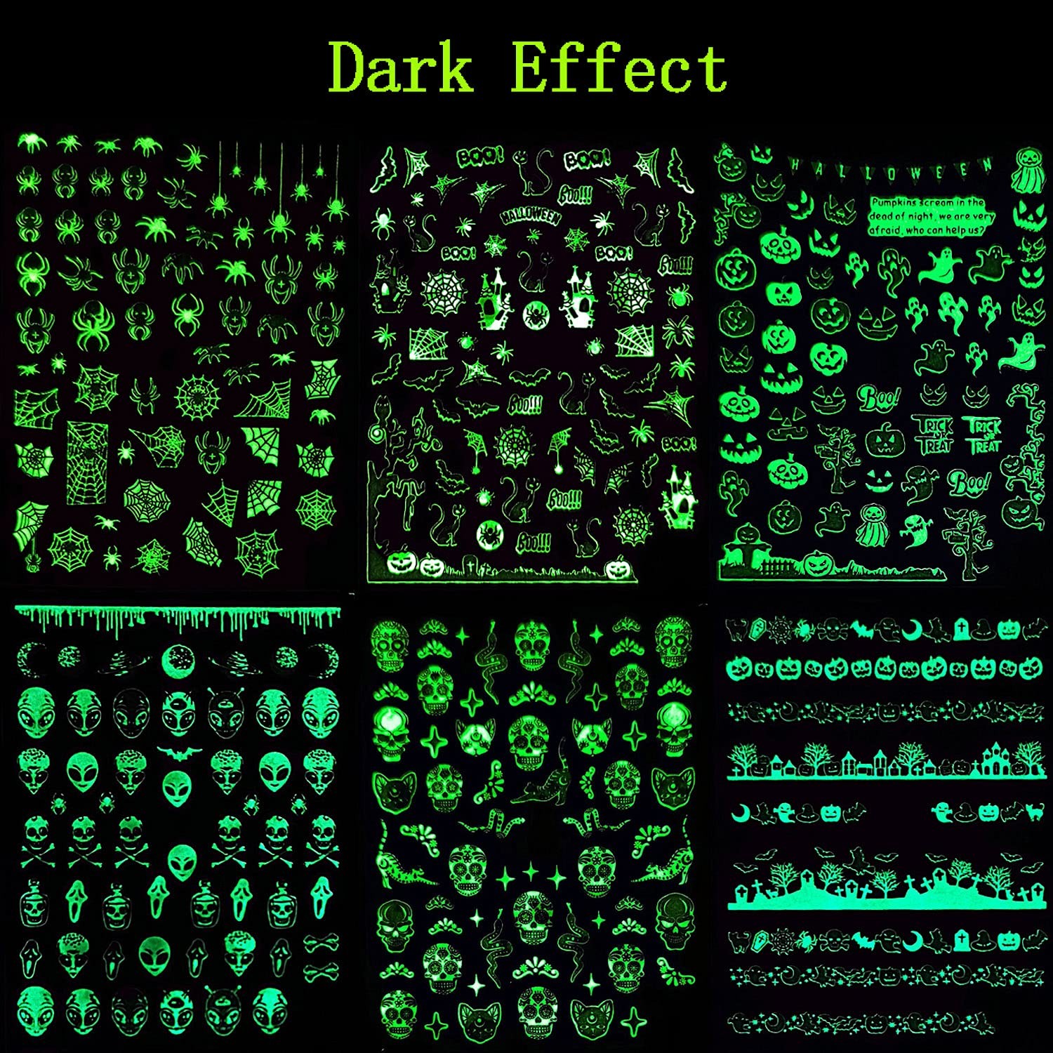 Halloween Nail Art Stickers, Luminous Design Glow in The Dark Multi