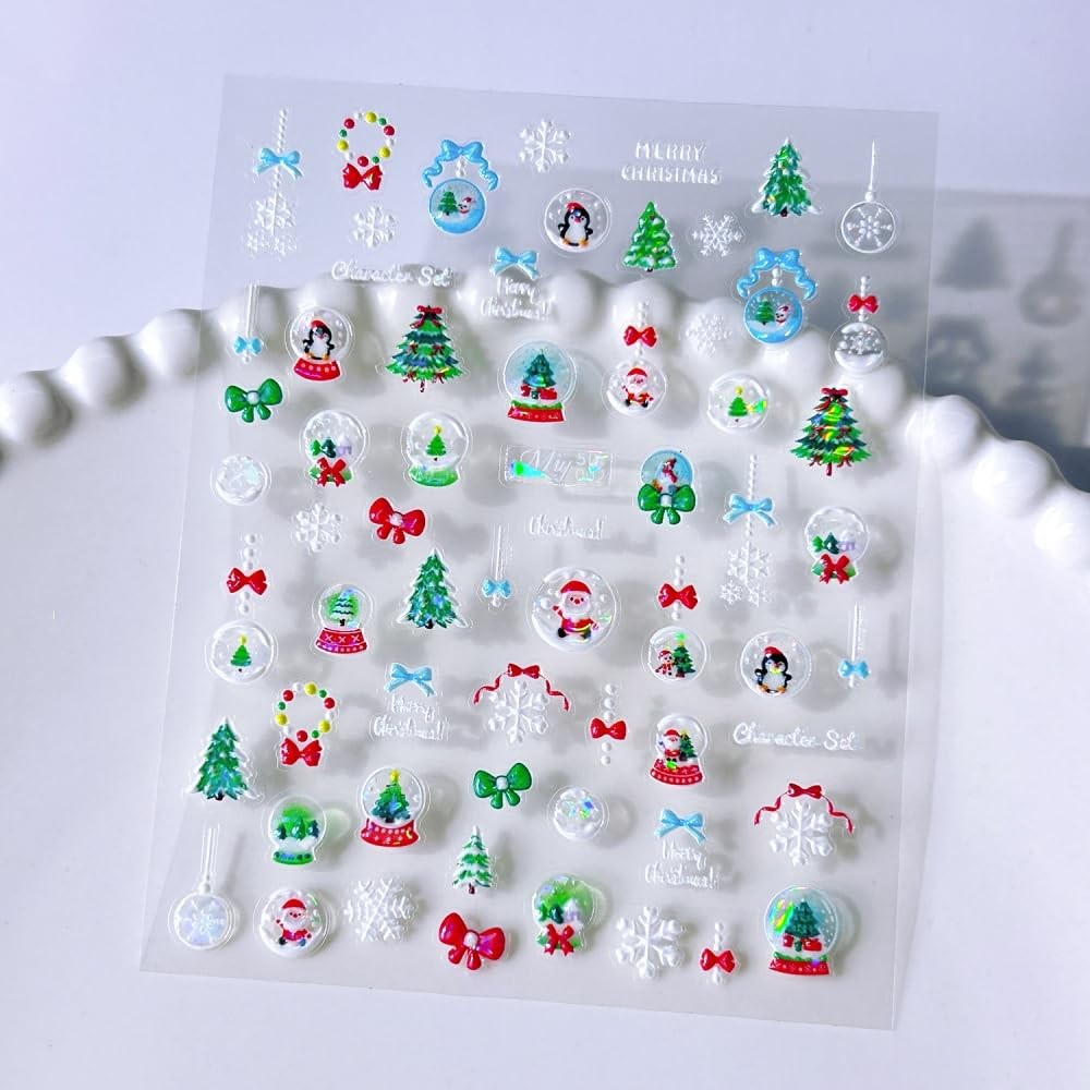 Christmas Nail Stickers 5D Embossed Christmas Tree Nails Decals 3D -Adhesive …