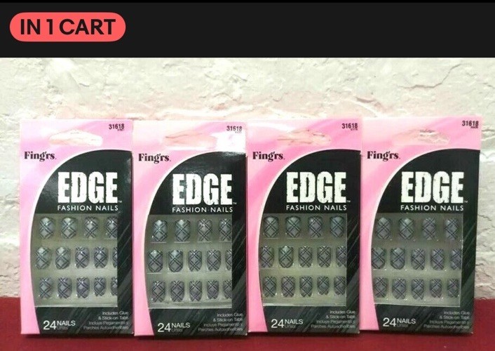 Fing’rs Edge Fashion False Fake Press On Nails Gray # 31618 ~ 4 Packs