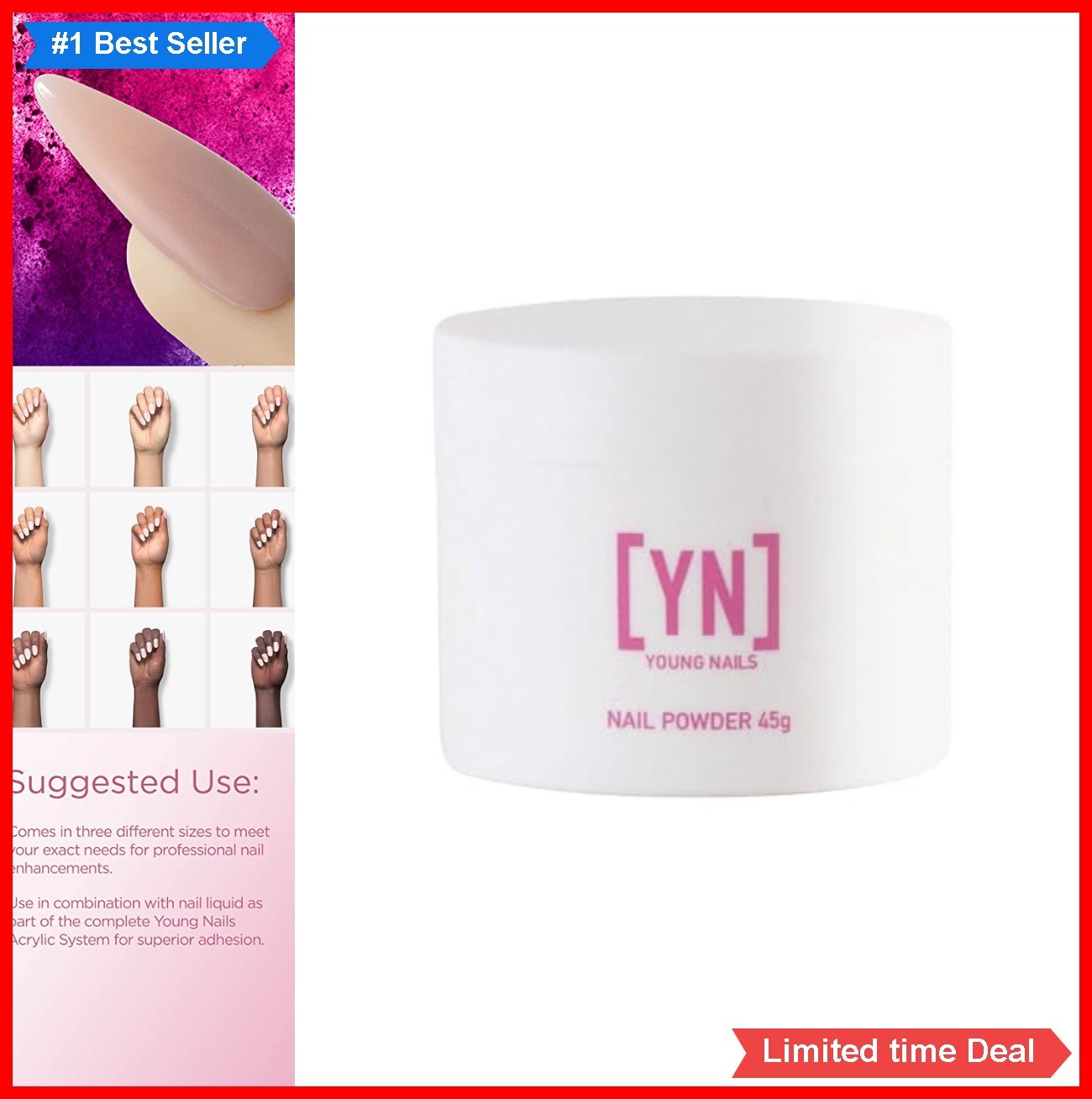 Acrylic Nail Powder 45g Pink Self-Leveling Fast Setting Professional Salon Grade
