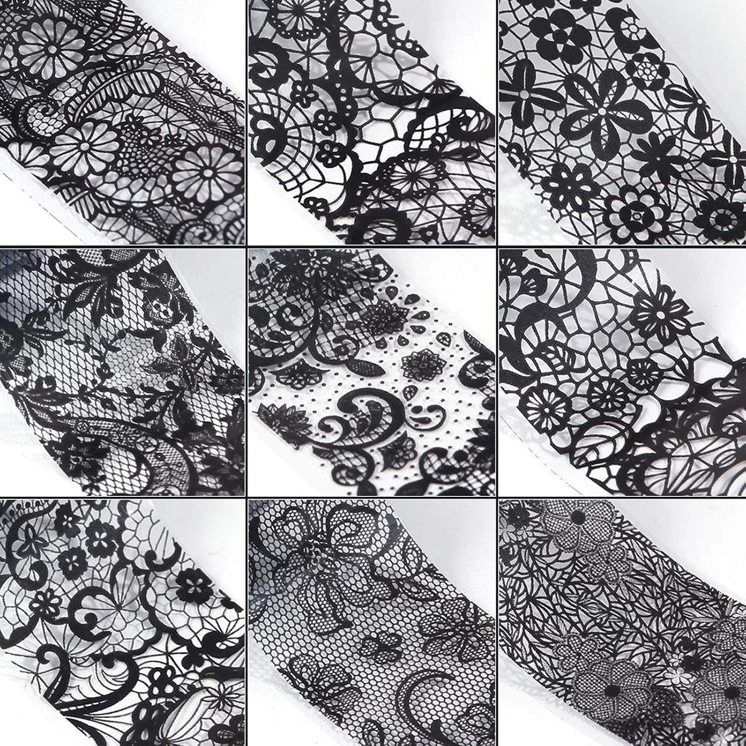 Eco-Friendly 10-Pack Black Lace Nail Foil Transfer Stickers for Creative Nails