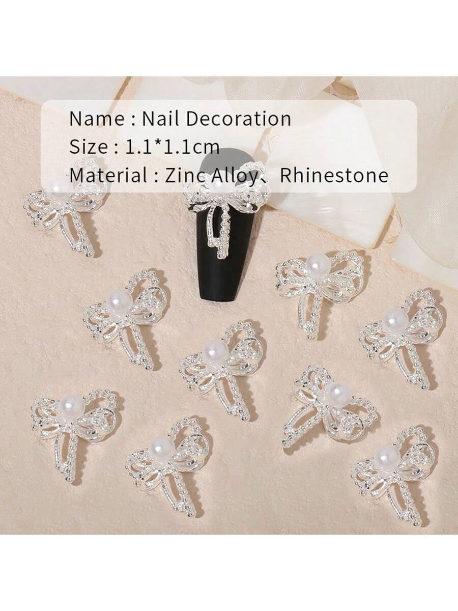 10pcs Silver-color Bowknot, Collar Pin, Nail Art Decorations Zinc Alloy Jewelry