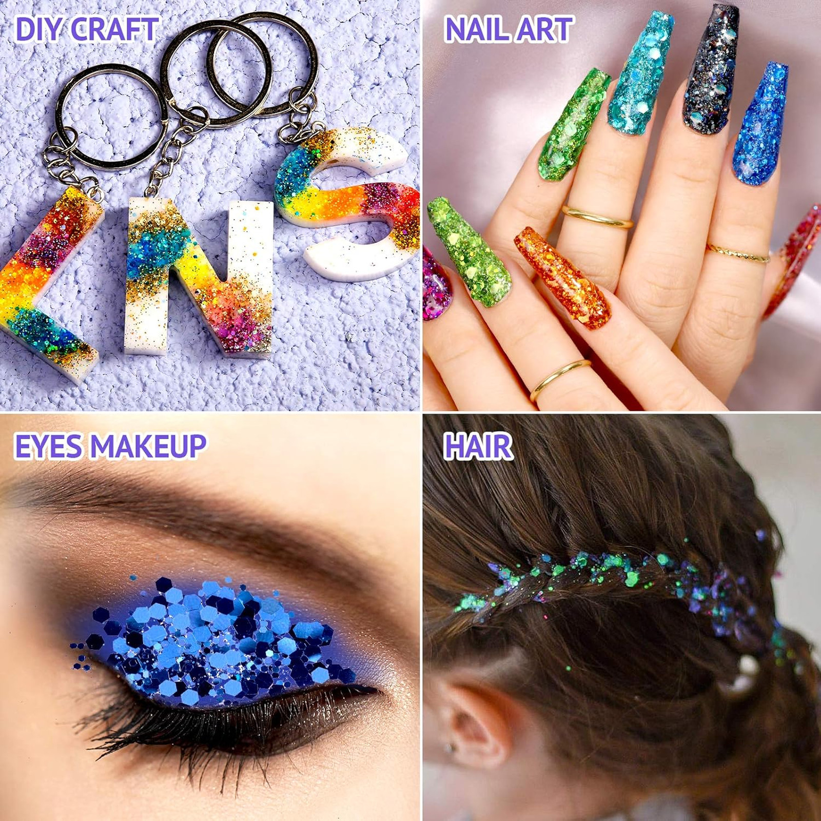 Holographic Chunky Glitter 32 Colors for Crafts Resin Nail Body Face Hair DIY