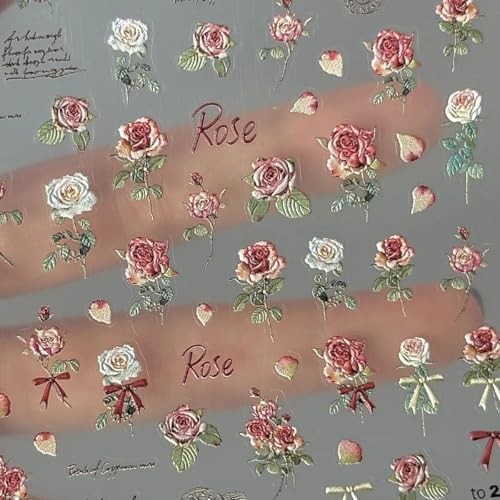 5D Embossed Rose Flower Nail Art Stickers for Valentine’s Day – retro rose