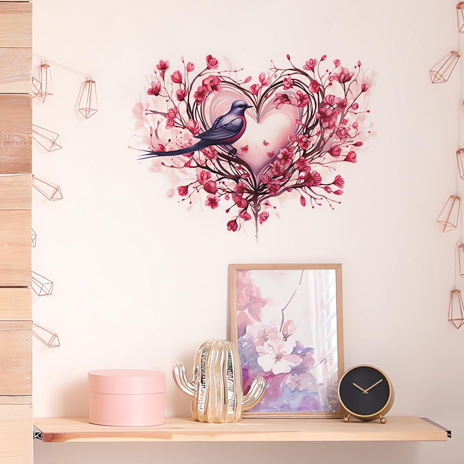 Pink Rose Love Heart Hummingbird Flower Wall Stickers,sacinora Valentine Roma…