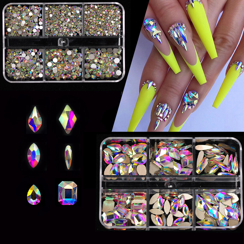 2box AB color nail art Rhinestones Round Mix Shape Strass Flat Back Non Hotfix