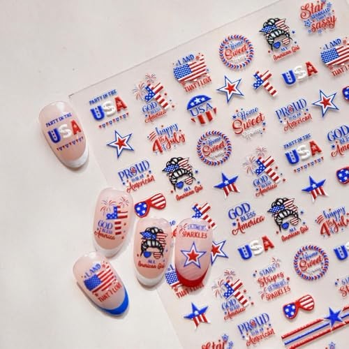 4th of July Summer Nail Designs 5D Embossed Red Blue Flower Spring1 Spring-29