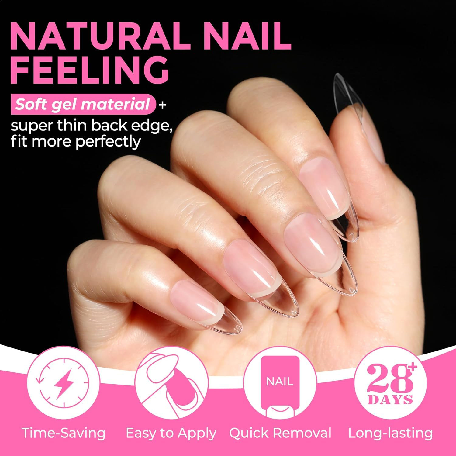 UNA GELLA Almond Fake Nails 216Pcs Medium Almond Press on Nails Pre-Shape Gel Na