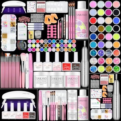 SAVILAND Acrylic Nail Kit with Drill and UV Light for Beginners