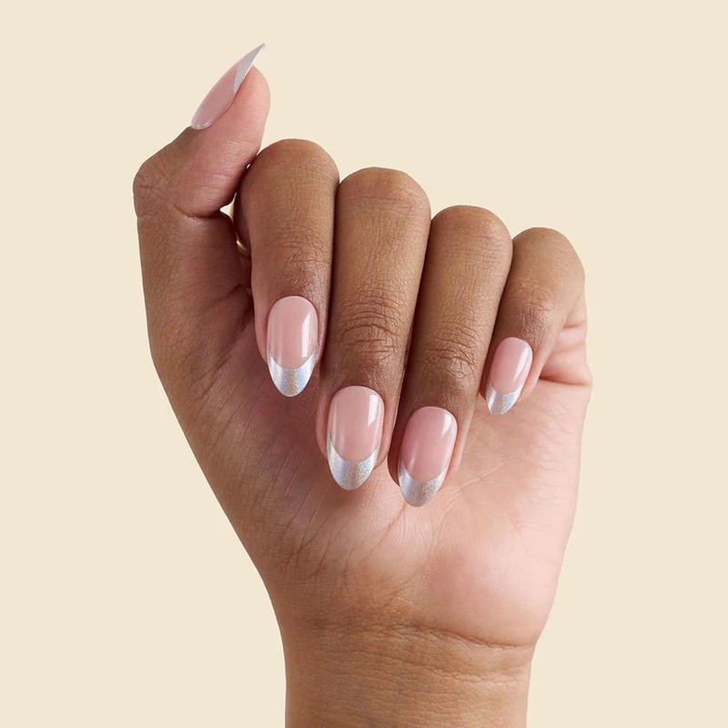 New Kleo Kolor 30 Press-On Gel Nails~Aux Étoiles~Holographic French Long Almond