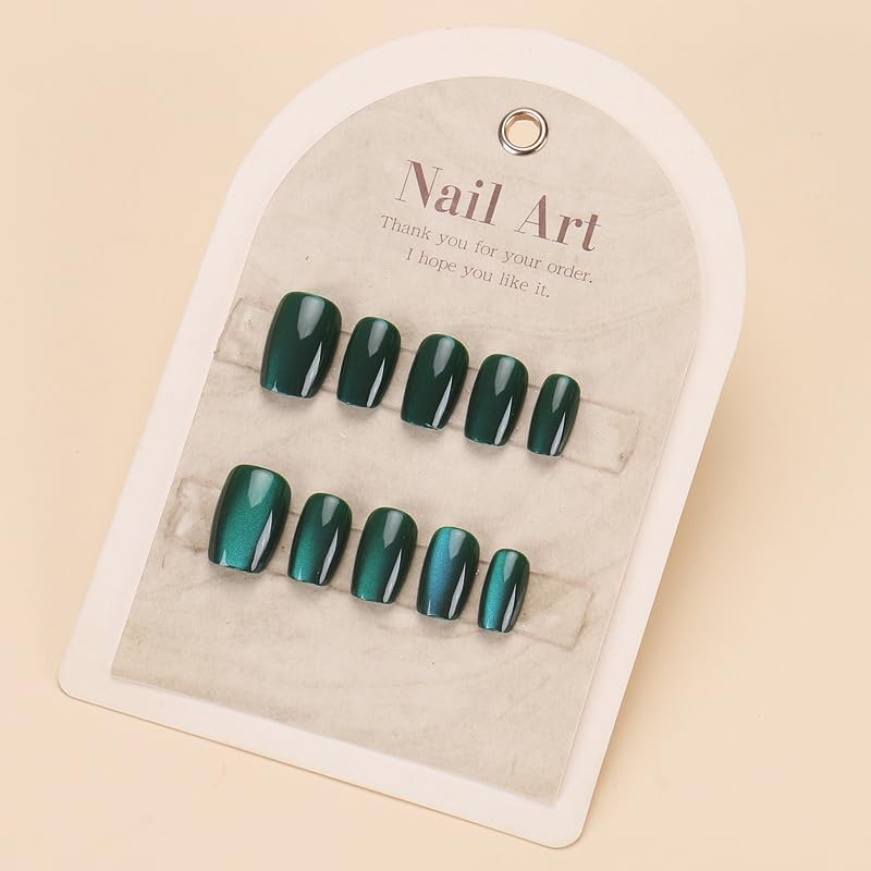 Dark Green Press on Nails – Fake Short Square – Pack of 30 – Style 25