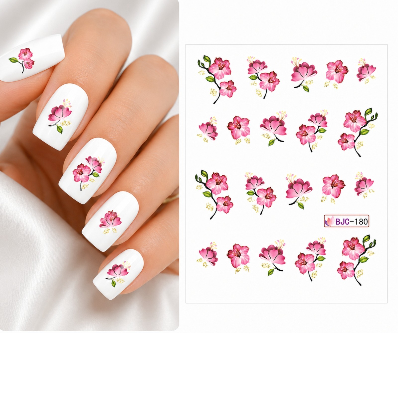 Hibiscus Fuschia Flower Nail Decals Spring Floral Art Diy Water Decal Stickers