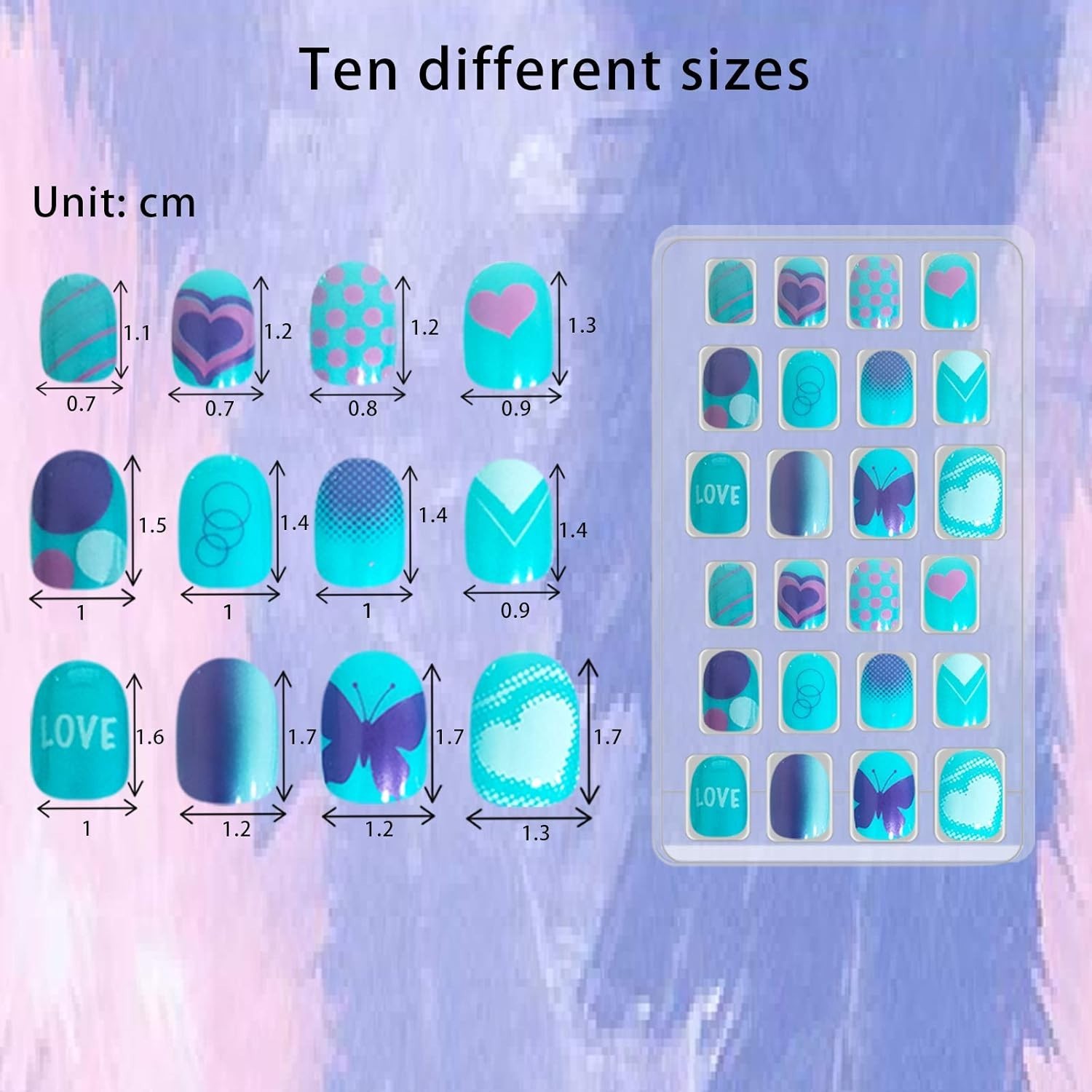 120Pcs 5 Pack Children Acrylic Fake Nails Press on Pre-glue Full Cover Glitte…