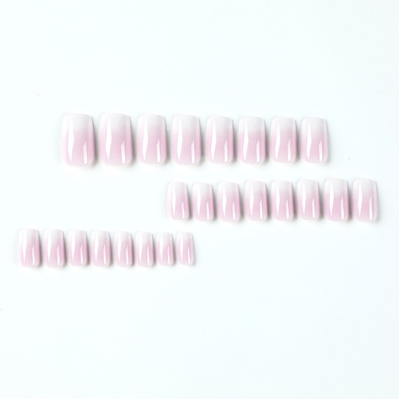Pink Ombre Short Square Press On Nails 24Pcs Reusable Acrylic False Nails