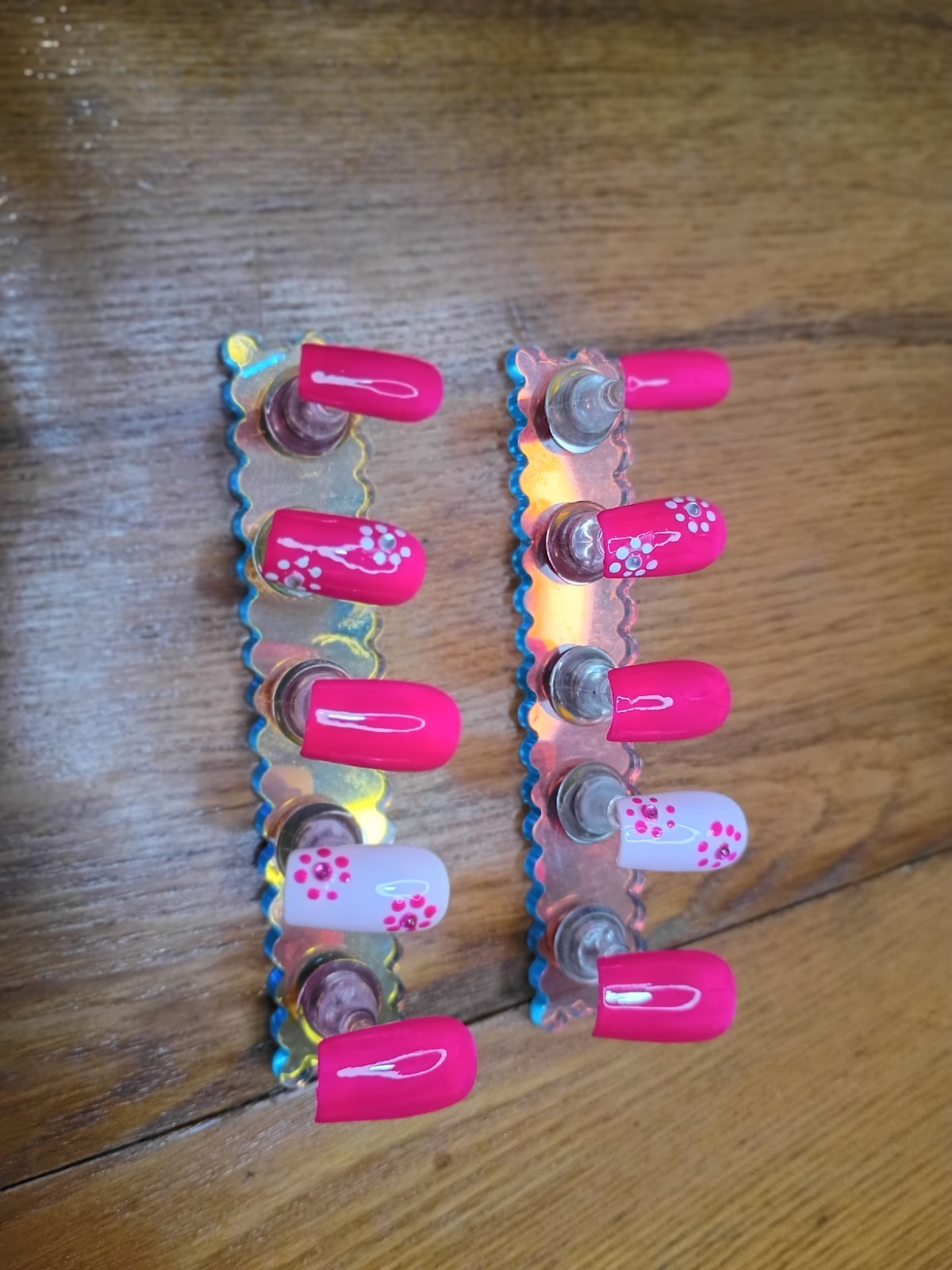 Pink White Floral Square Press-On Nails Medium Shiny Full Cover Pre-Designed