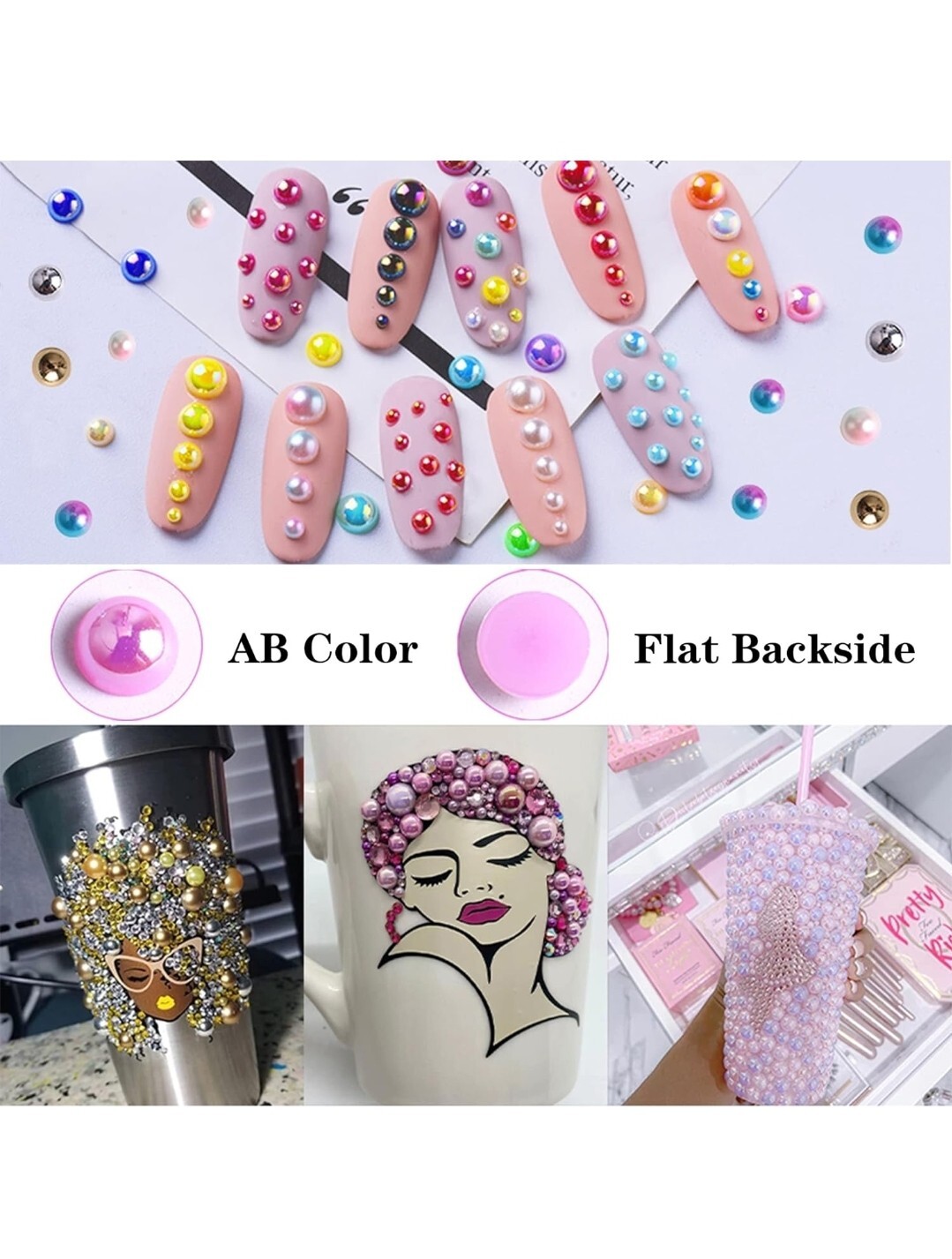 2000pcs Lake Blue Pearl Beads Rhinestones for Nail Art Design DIY Crafts Jewelry