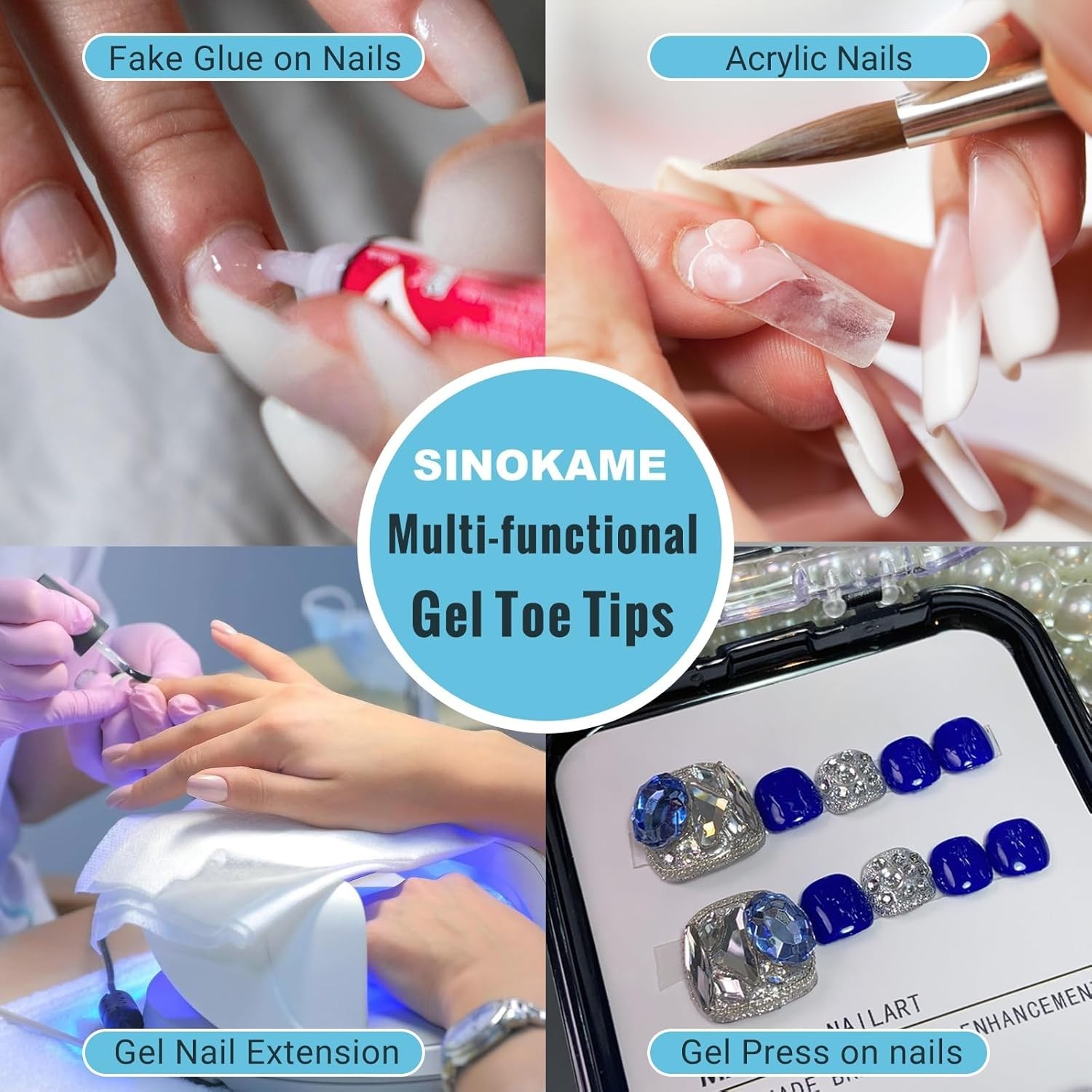 Wide Long Large Gel Toe Nail Tips, SINOKAME Big Fake Toenails Full Cover Nail Gl