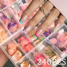 1BOX Candy Color French Short Square False Nails Pink/Green/Purple Full Cover Ma