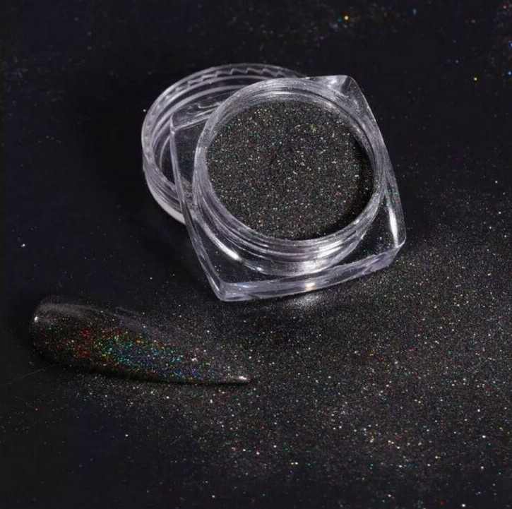 Holographic Nail Glitter Powder 4 piece SET Silver Grey Black Gold Unicorn Laser