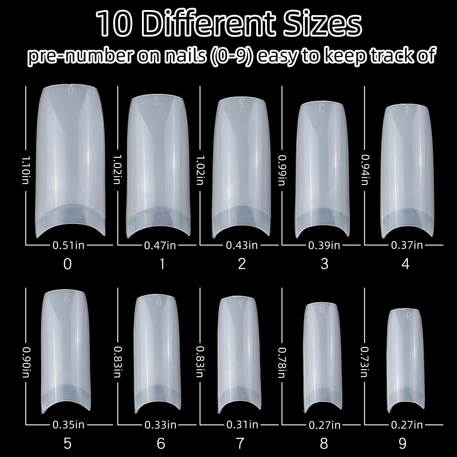 1000pcs Clear and Natural Acrylic Nail Tips,10 Size French Nail Tips For Acry…