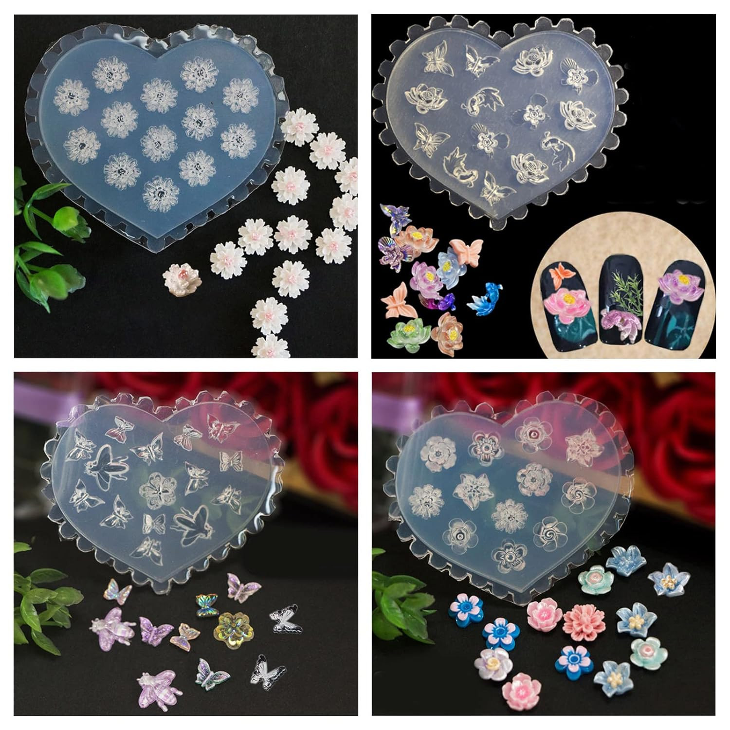 5-Piece 3D Silicone Flower Mold for Nail Art Decorations