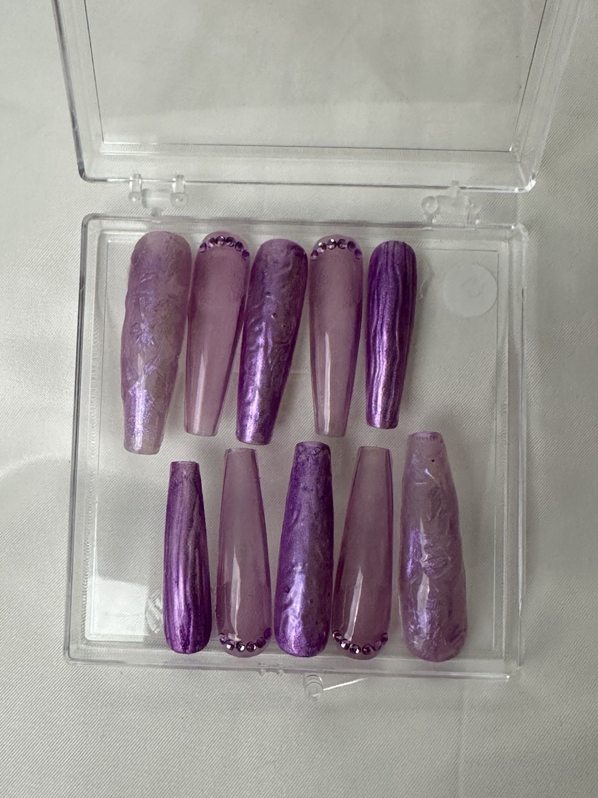 Handmade Custom Gel Press-On Nails “ Purple Bliss” Sz XL 634