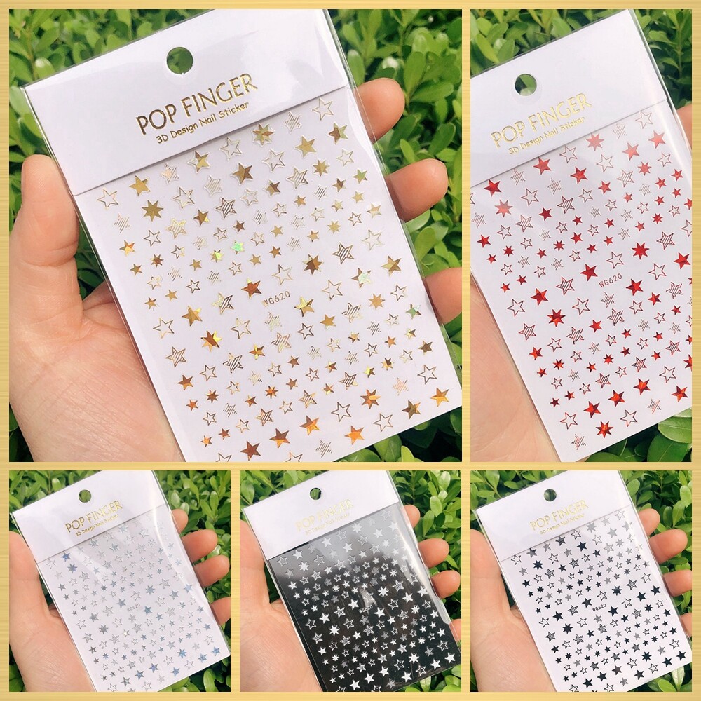Stars Nail Sticker Solid Hollow shaded Stars Nail Decals Stickers ( 7 Colors )